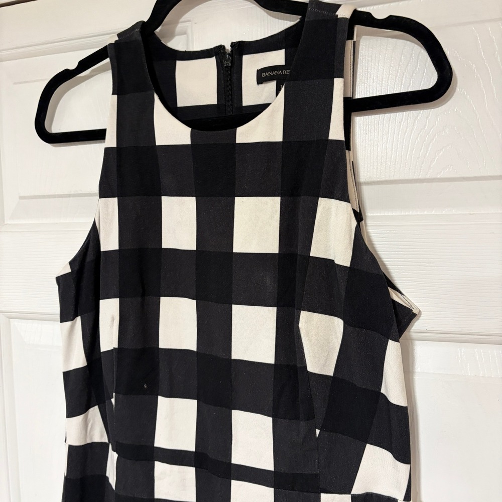 Banana Republic Womens 14 Black White Plaid Halter Sheath Dress Stretch Cotton